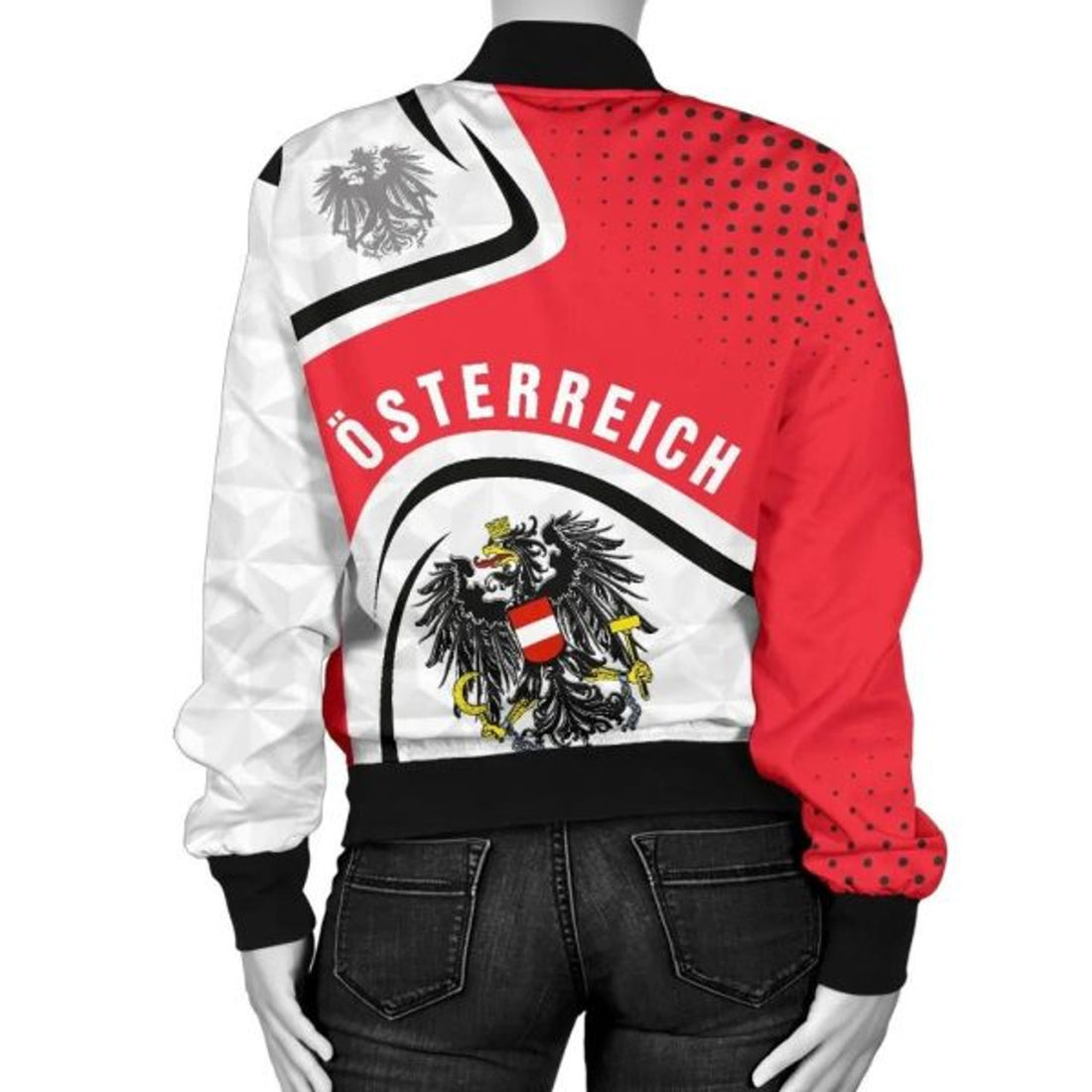 FUNSTUFFPRINT Austria Women's Bomber Jacket - Austrian Coat Of Arms and Flag - 3D Bomber Jacket