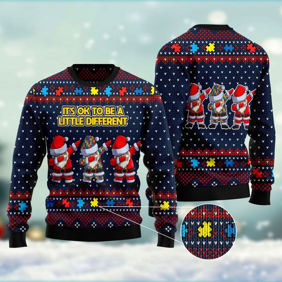 FUNSTUFFPRINT Autism Awareness Funny Santa Clauses It'S Ok To Be A Little Different Ugly Christmas Sweater, Christmas Sweater, Ugly Sweater Ugly Sweater