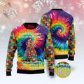 FUNSTUFFPRINT Autism Christmas Tree Tie Dye Ugly Christmas Sweater, Xmas Tree Sweater, Christmas Sweater Ugly Sweater