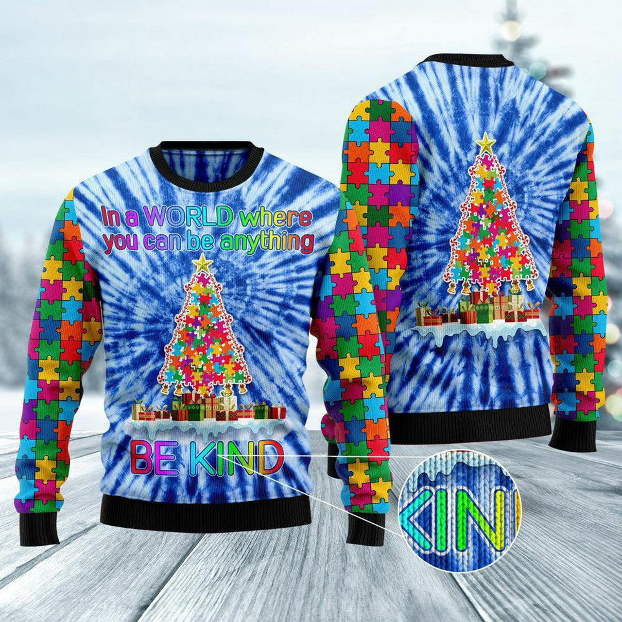 FUNSTUFFPRINT Autism Christmas Tree Ugly Christmas Sweater, Xmas Tree Sweater, Christmas Sweater Ugly Sweater