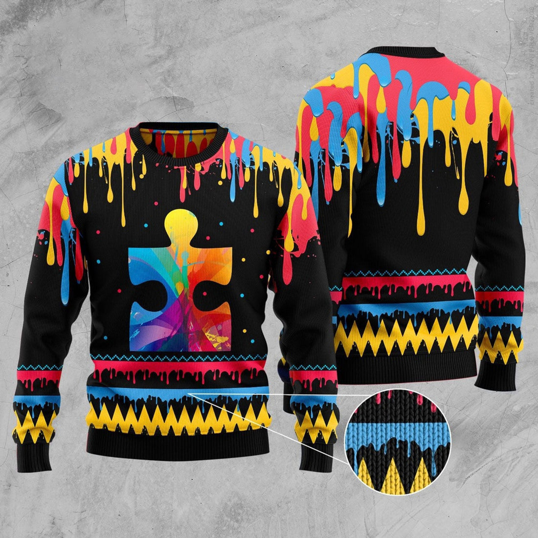FUNSTUFFPRINT Autism Colorful Beauty Ugly Christmas Sweater, Christmas Sweater, Ugly Sweater, Funny Xmas Sweaters Ugly Sweater