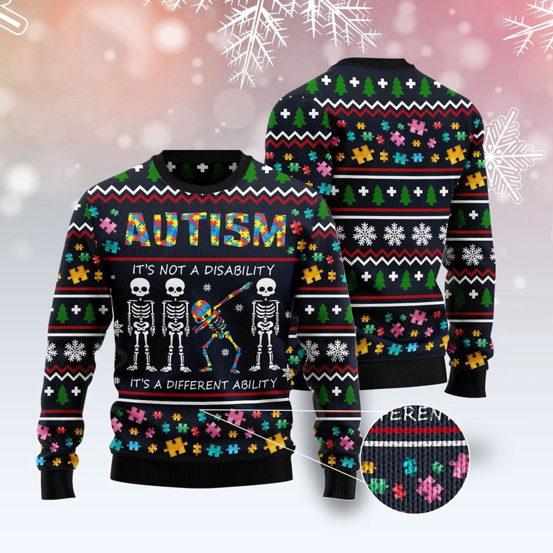 FUNSTUFFPRINT Autism It's A Different Ability Ugly Christmas Sweater, Christmas Sweater, Ugly Sweater, Funny Xmas Sweaters Ugly Sweater