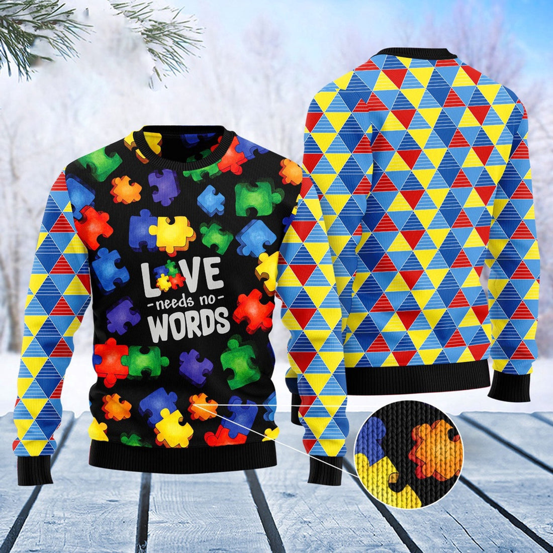 FUNSTUFFPRINT Autism Love Ugly Christmas Sweater, Christmas Sweater, Ugly Sweater, Funny Xmas Sweaters Ugly Sweater