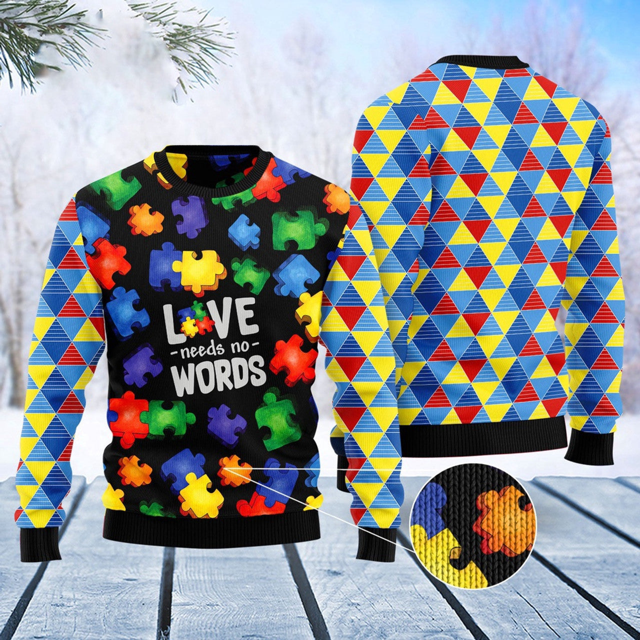 FUNSTUFFPRINT Autism Love Ugly Christmas Sweater, Christmas Sweater, Ugly Sweater, Funny Xmas Sweaters Ugly Sweater
