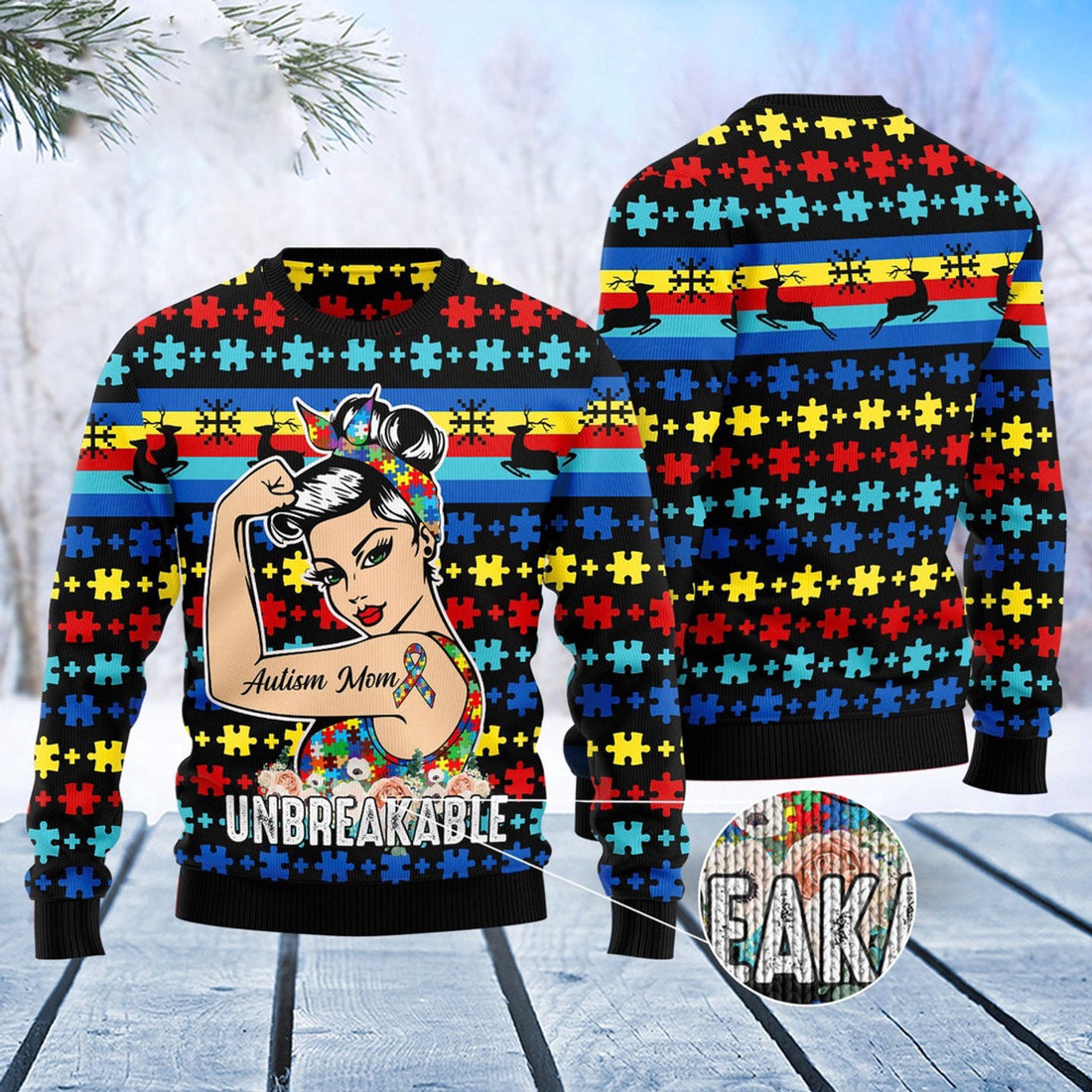 FUNSTUFFPRINT Autism Mom Ugly Christmas Sweater, Christmas Sweater, Ugly Sweater, Funny Xmas Sweaters Ugly Sweater