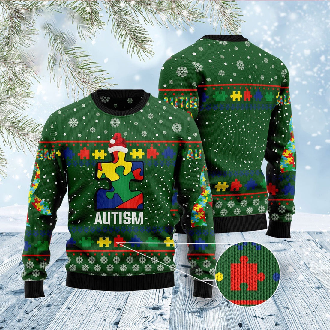 FUNSTUFFPRINT Autism Ugly Christmas Sweater, Christmas Sweater, Ugly Sweater, Funny Xmas Sweaters Ugly Sweater