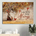 Autumn Forest Red Cardinals Bible Verse Cardinal I Am With You Always Canvas Wall Art - Christian Wall Decor