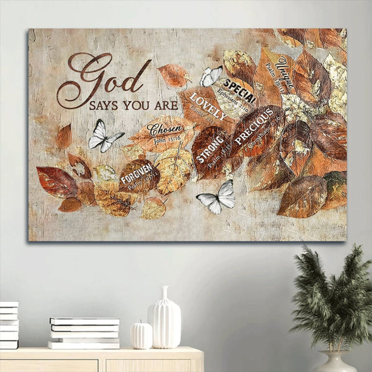 Autumn Leaves White Butterfly Canvas God Says You Are Canvas Wall Art - Christian Wall Decor