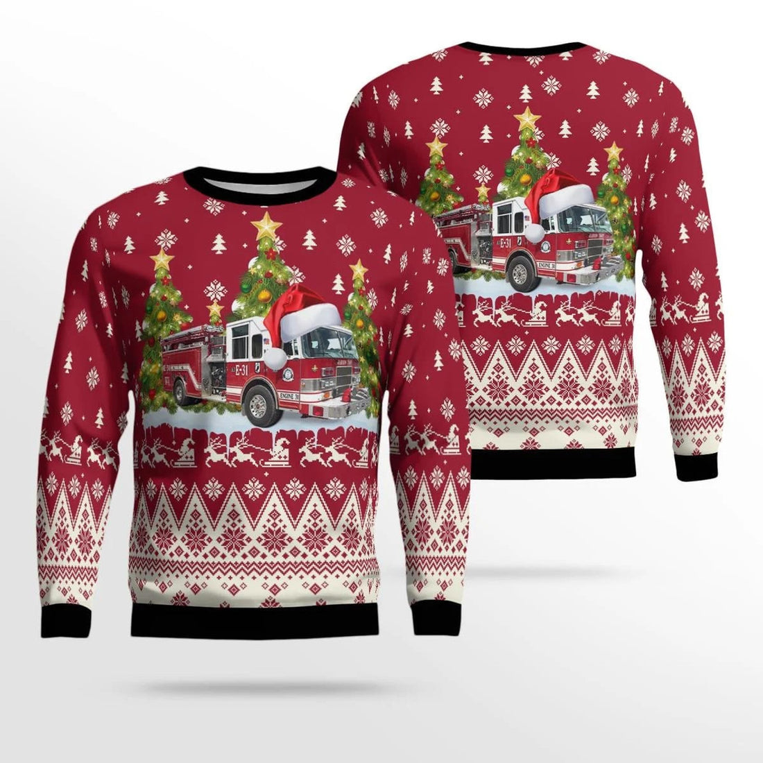 FUNSTUFFPRINT Avalon Volunteer Fire Department, Avalon, NJ Christmas AOP Ugly Sweater - Gifts For Firefighters In Avalon, NJ Ugly Sweater
