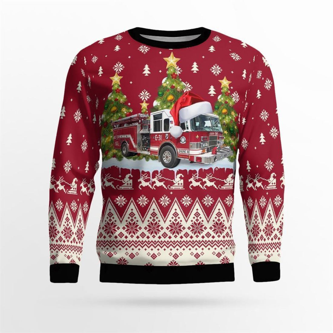 FUNSTUFFPRINT Avalon Volunteer Fire Department, Avalon, NJ Christmas AOP Ugly Sweater - Gifts For Firefighters In Avalon, NJ Ugly Sweater