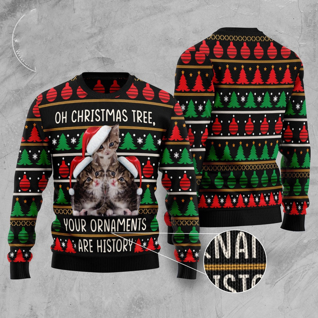 FUNSTUFFPRINT Awesome Cat Ugly Christmas Sweater, Christmas Cat Ugly Sweater, Ugly Cat Xmas Sweater Ugly Sweater