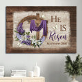 Awesome Cross White Butterfly Floral Wreath Purple Silk Canvas He Is Risen Canvas Wall Art - Christian Wall Decor