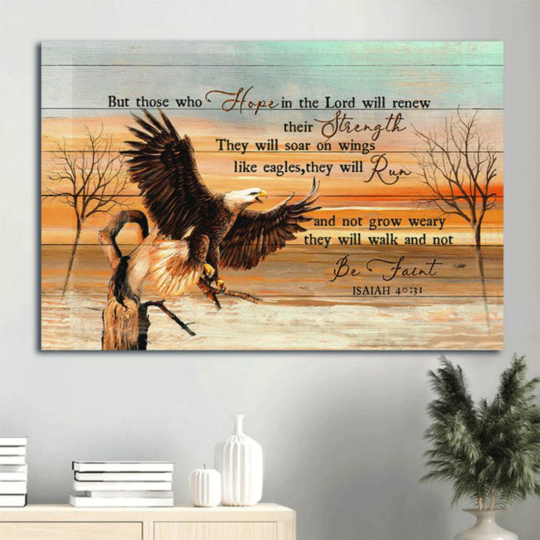 Awesome Eagle Drawing Sunset Painting Canvas Those Who Hope In The Lord Will Renew Their Strength Canvas Wall Art - Christian Wall Decor