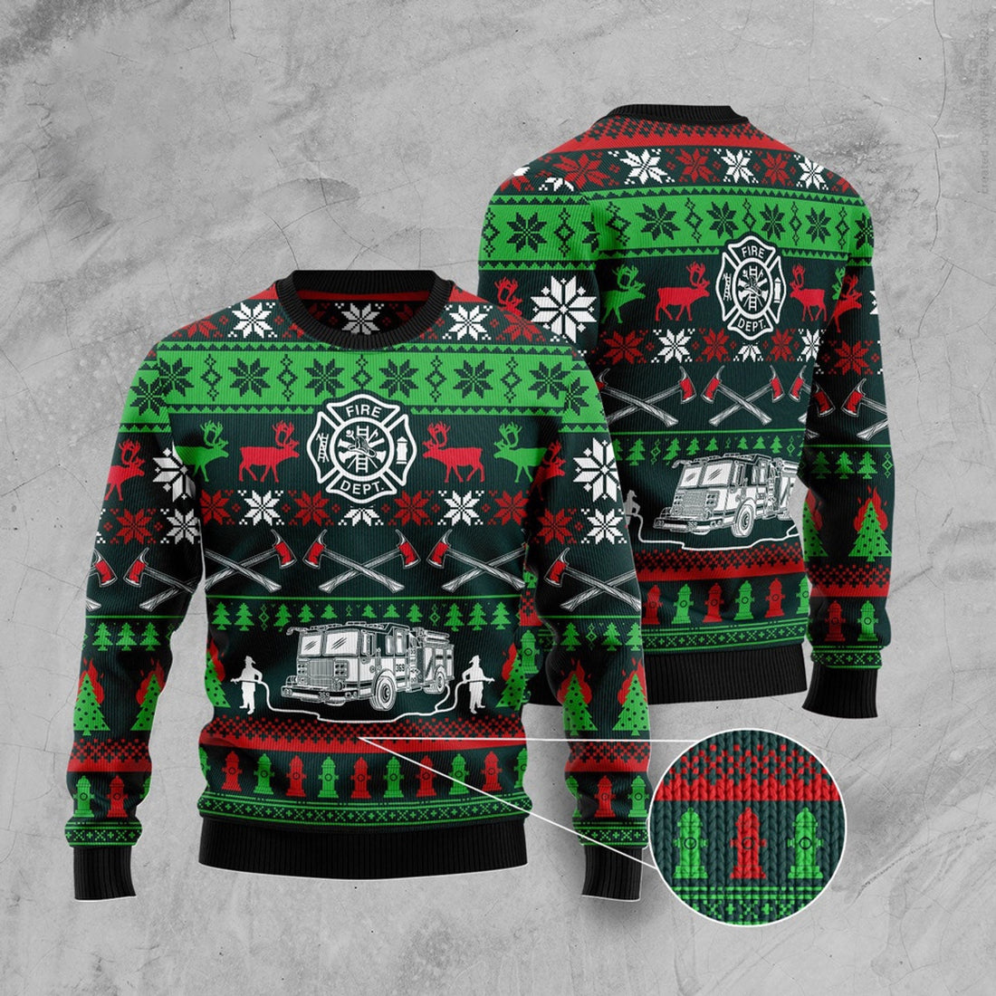 FUNSTUFFPRINT Awesome Firefighter Ugly Christmas Sweater, Christmas Sweater, Ugly Sweater, Funny Xmas Sweaters Ugly Sweater