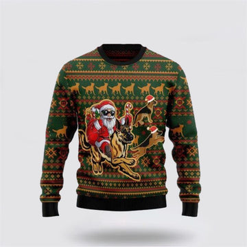 FUNSTUFFPRINT Awesome German Shepherd Dog Santa Claus Ugly Christmas Sweater – Dog Lover Christmas Sweater Ugly Sweater