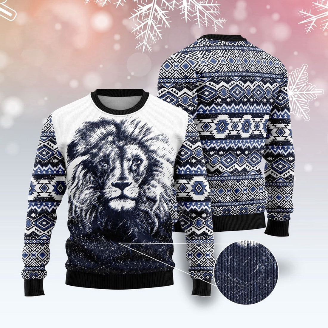 FUNSTUFFPRINT Awesome Lion Ugly Christmas Sweater, Christmas Sweater, Ugly Sweater, Funny Xmas Sweaters Ugly Sweater