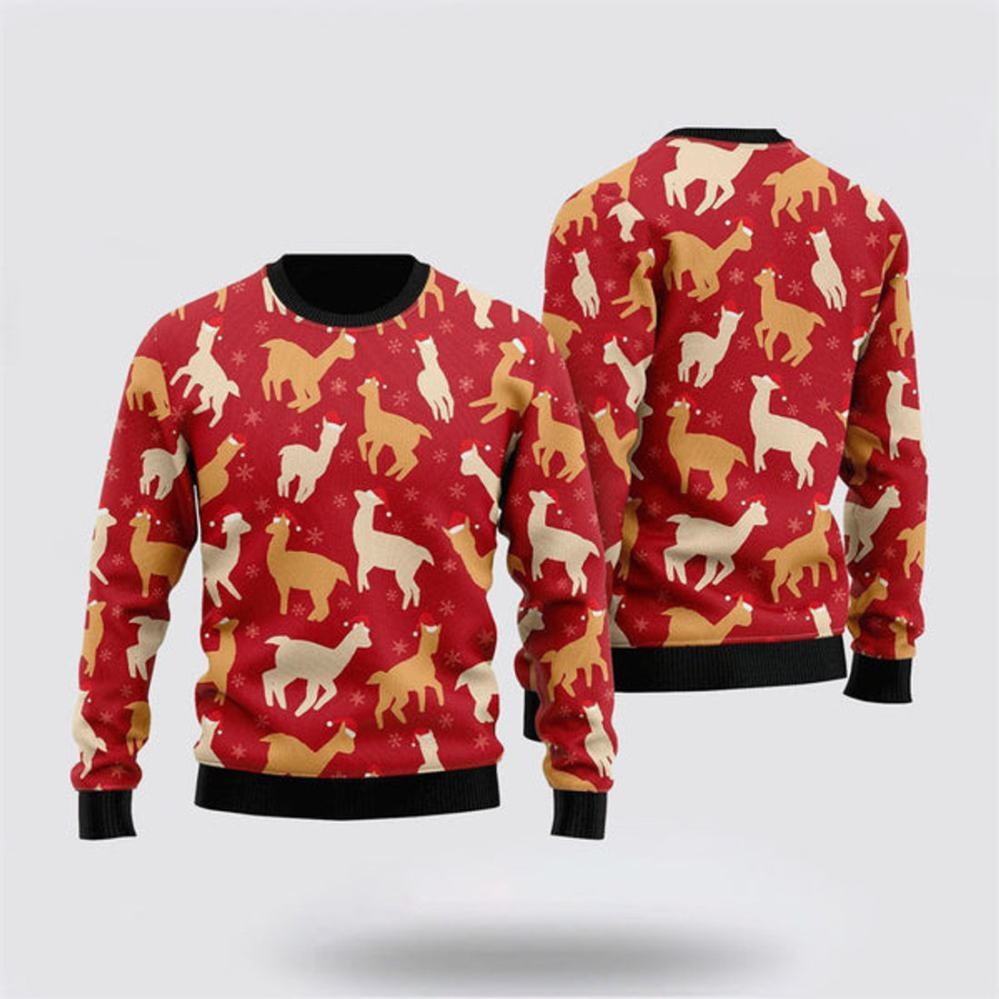 FUNSTUFFPRINT Awesome Llamas Red Ugly Christmas Sweater, Farm Sweater, Christmas Gift, Best Winter Outfit Christmas Ugly Sweater