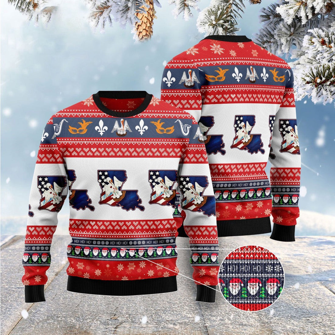 FUNSTUFFPRINT Awesome Louisiana Ugly Christmas Sweater, Christmas Sweater, Ugly Sweater, Funny Xmas Sweaters Ugly Sweater
