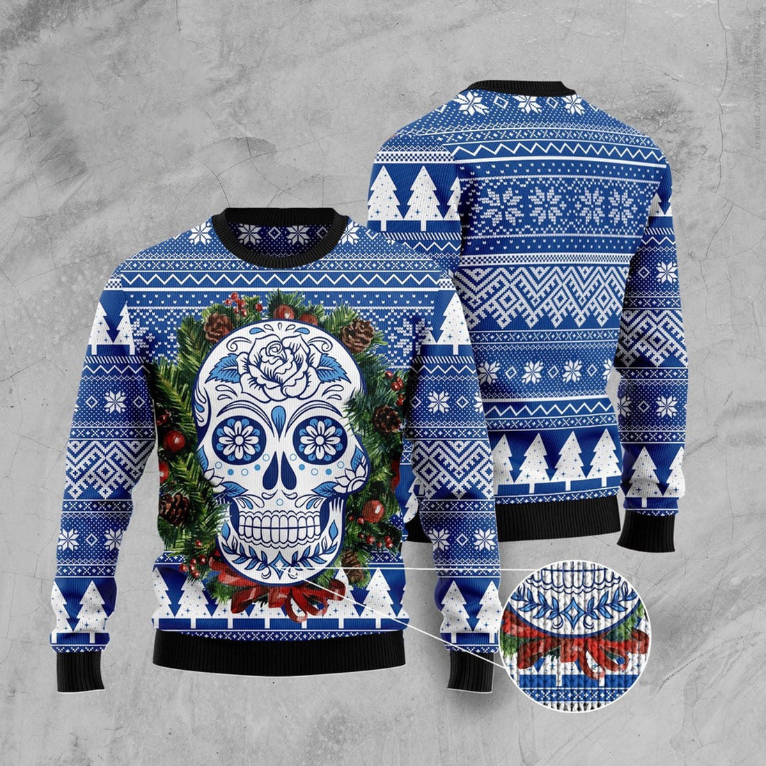 FUNSTUFFPRINT Awesome Sugar Skull Ugly Christmas Sweater, Christmas Sweater, Ugly Sweater, Funny Xmas Sweaters Ugly Sweater