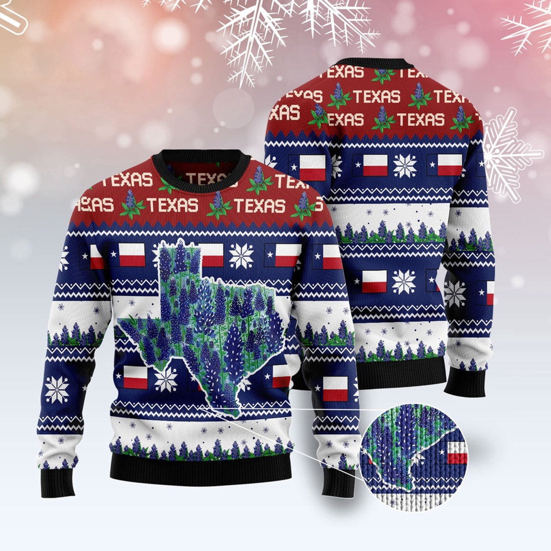 FUNSTUFFPRINT Awesome Texas Bluebonnet Ugly Christmas Sweater, Christmas Sweater, Ugly Sweater, Funny Xmas Sweaters Ugly Sweater