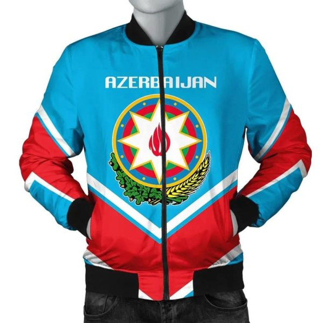 FUNSTUFFPRINT Azerbaijan Coat Of Arms Men Bomber Jacket Lucian Style 3D Bomber Jacket