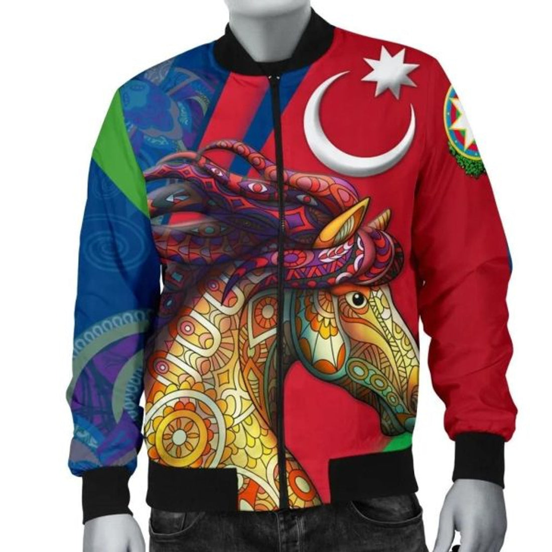 FUNSTUFFPRINT Azerbaijan Pride and Heritage Men's Bomber Jacket - Happy Independence Day - 3D Bomber Jacket