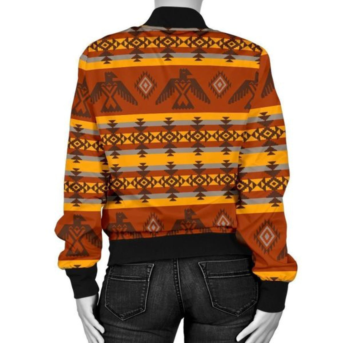 FUNSTUFFPRINT Aztec Eagle Pattern Print Women Casual 3D Bomber Jacket
