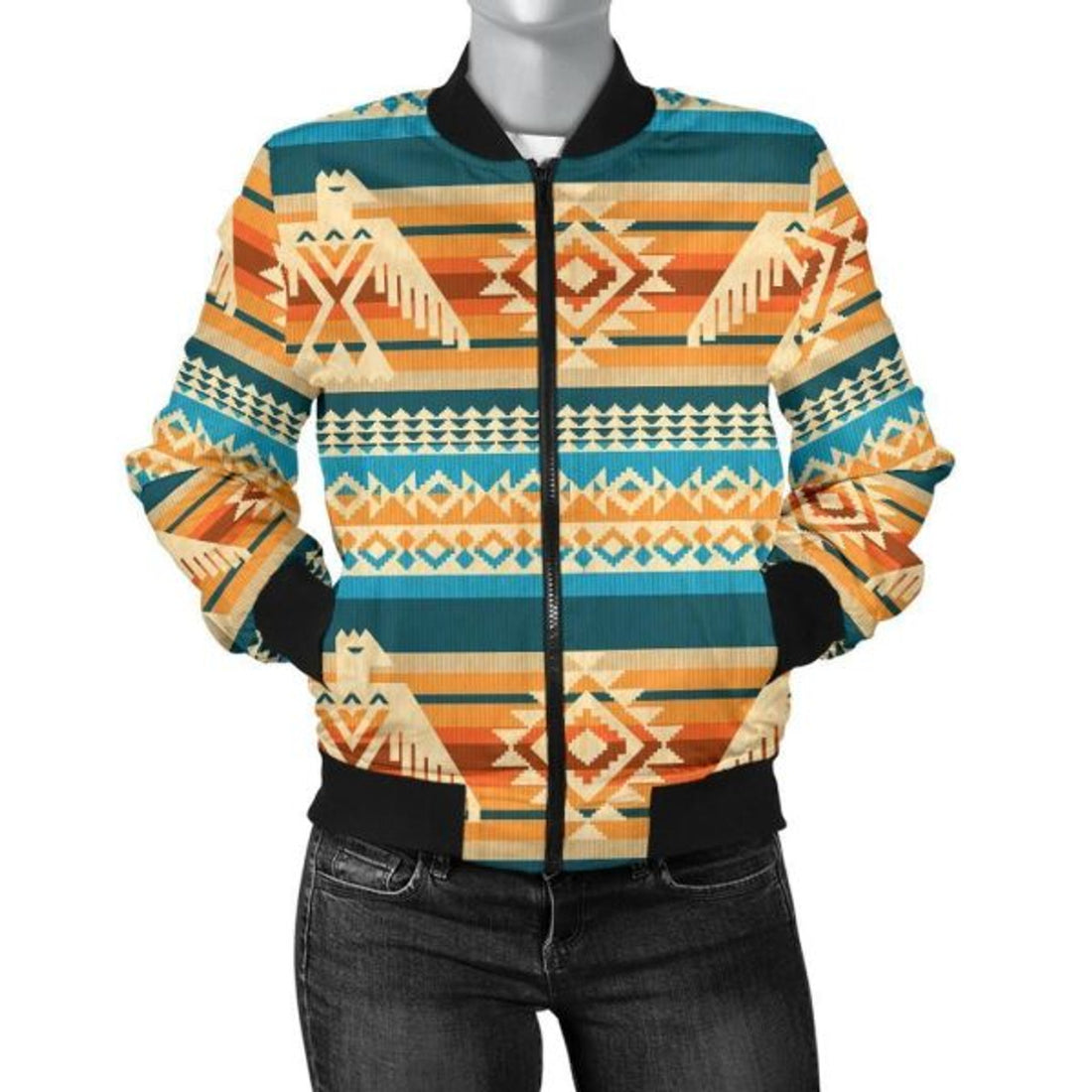 FUNSTUFFPRINT Aztec Eagle Print Pattern Women Casual 3D Bomber Jacket