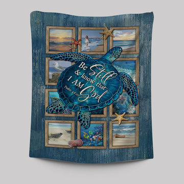 Be Still And Know That I Am God Blue Sea Turtle Starfish Tapestry Wall Art - Bible Verse Tapestry Art - Inspirational Art -  Christian Indoor Wall Tapestries