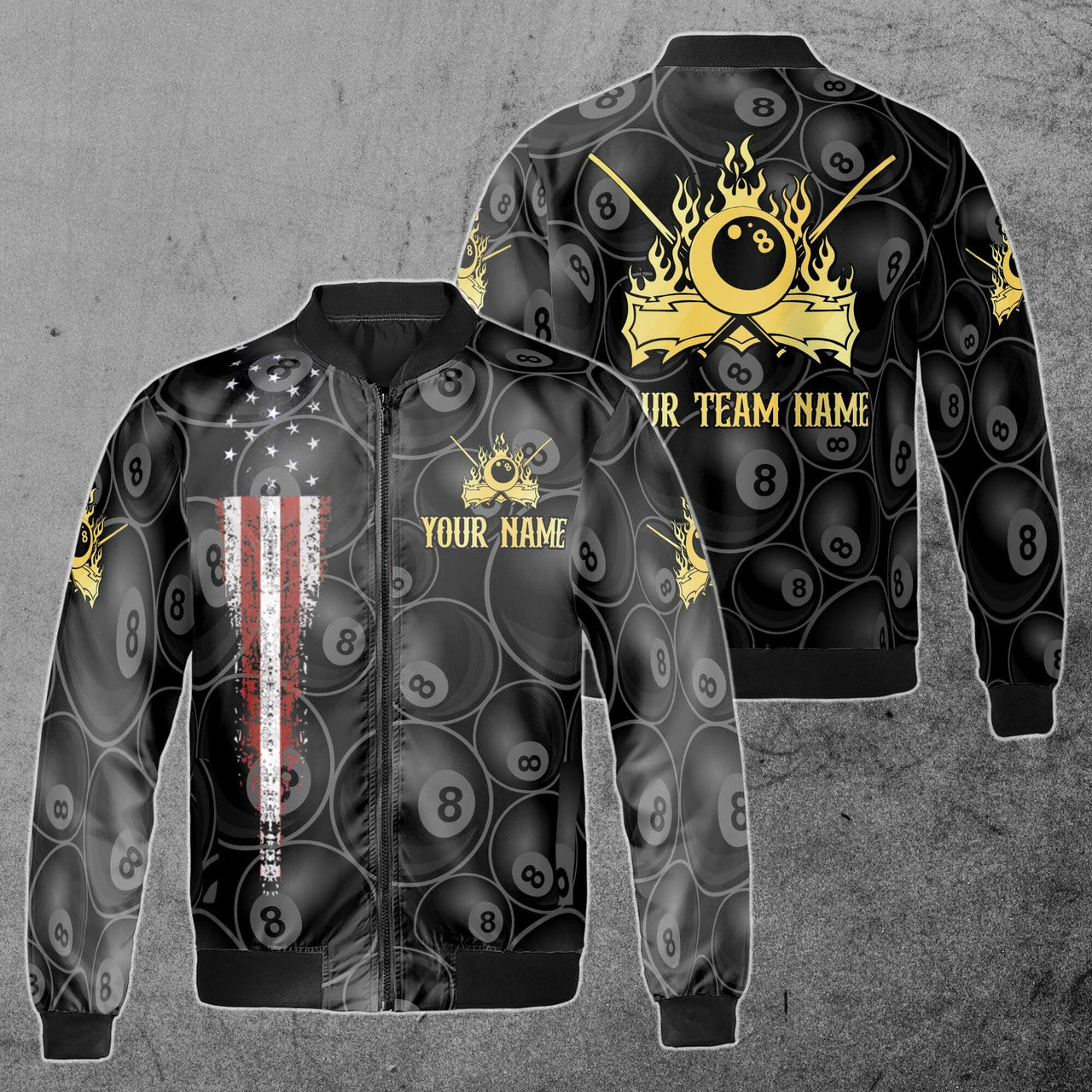Personalized Name and Team Billiards Pool Team Club Bomber Jacket Size S - 5XL