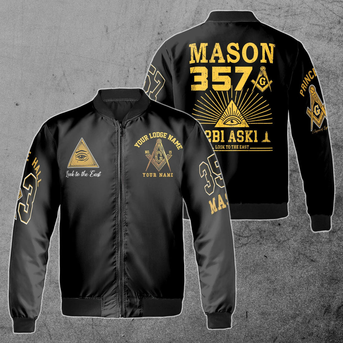 Customize Lodge Name and Number Freemasonry 357 Prince Hall Masonic Symbol Unisex Bomber Jacket S-5XL