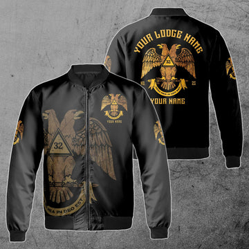 Custom Scottish Rite 32 Degree Emblem Masonic Unisex Bomber Jacket S-5XL