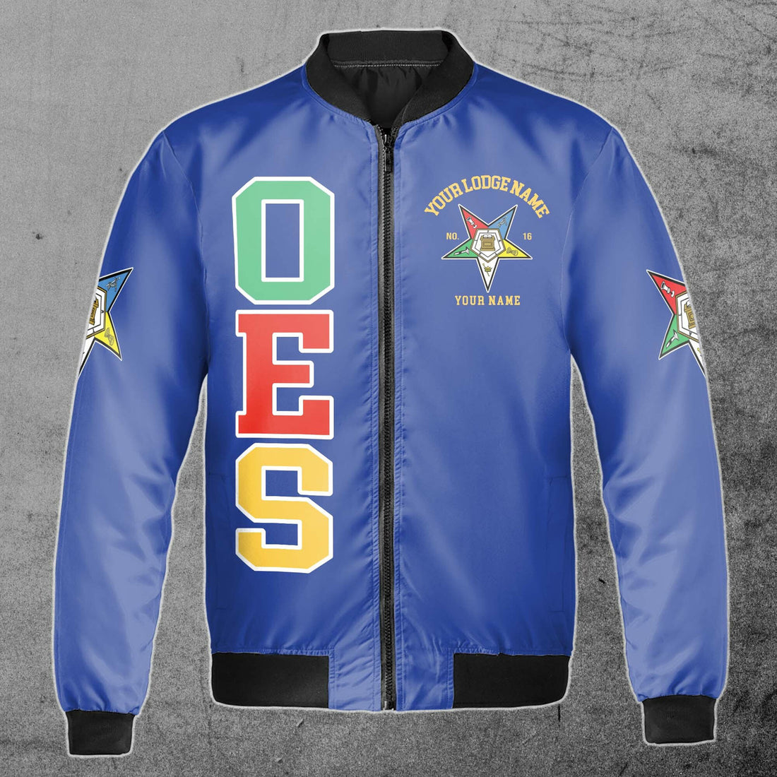 Custom Name Order of the Eastern Star OES Pentagon Down AF&AM Unisex Bomber Jacket S-5XL