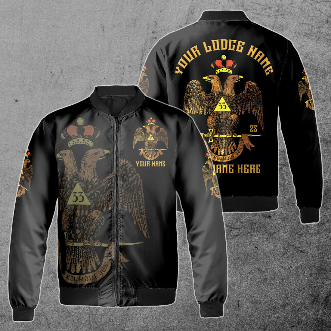 Custom Scottish Rite 33 Degree Emblem Design Masonic Unisex Bomber Jacket S-5XL