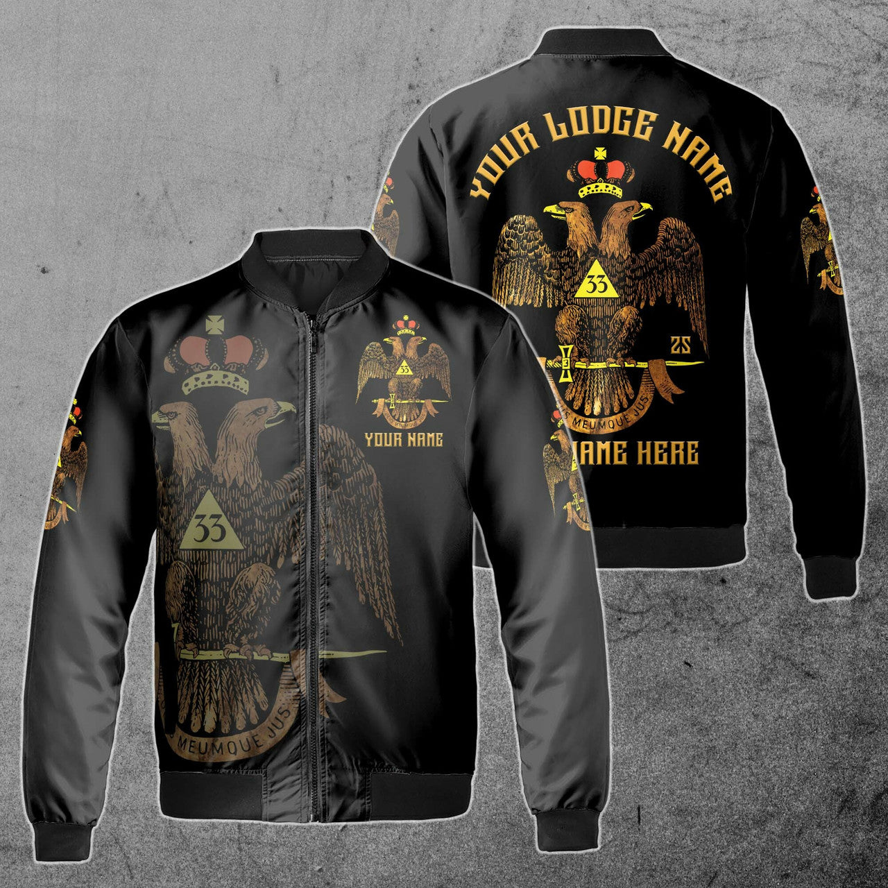Custom Scottish Rite 33 Degree Emblem Design Masonic Unisex Bomber Jacket S-5XL