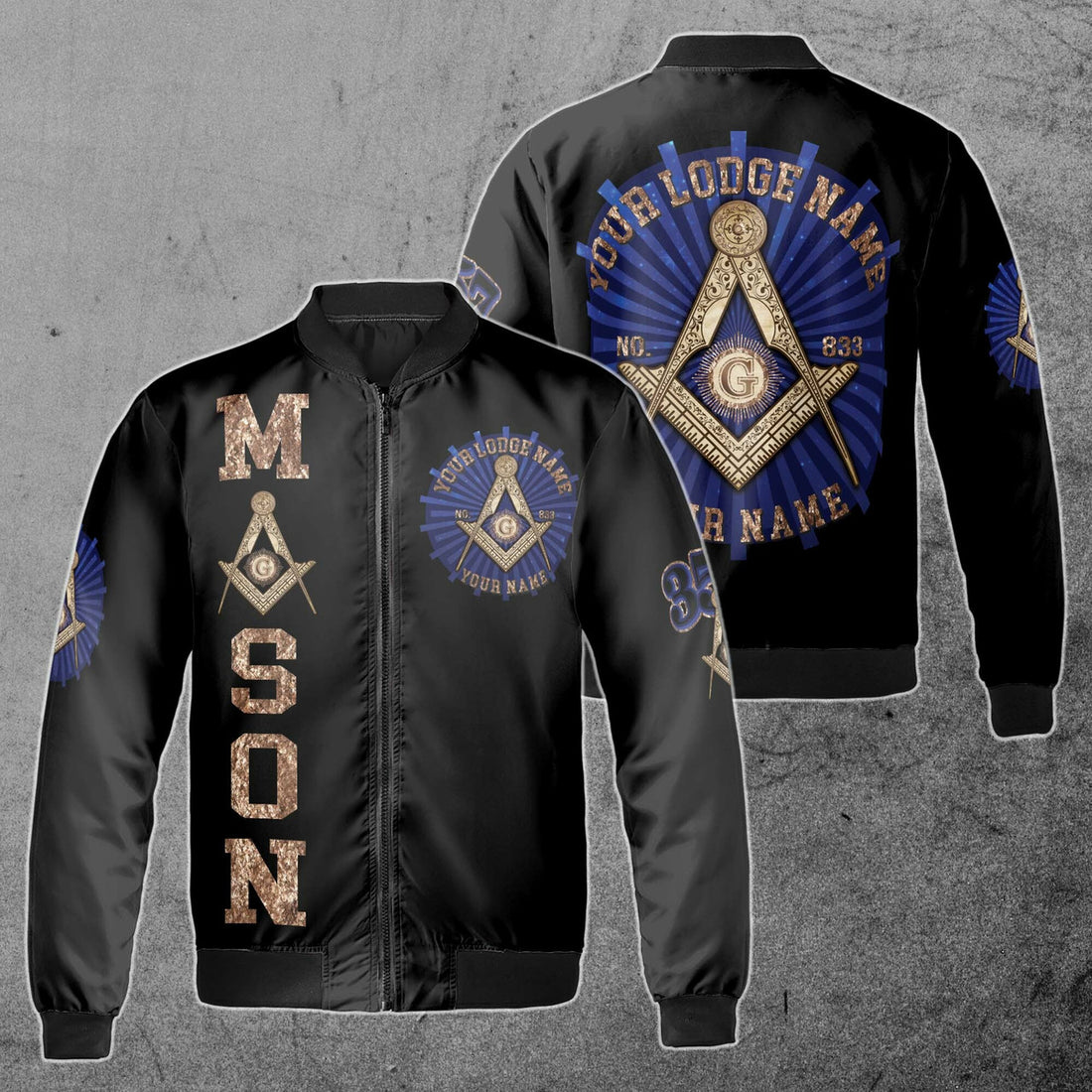 Customized Lodge Name Name and Number Freemasonry Masonic Symbol Unisex Bomber Jacket S-5XL