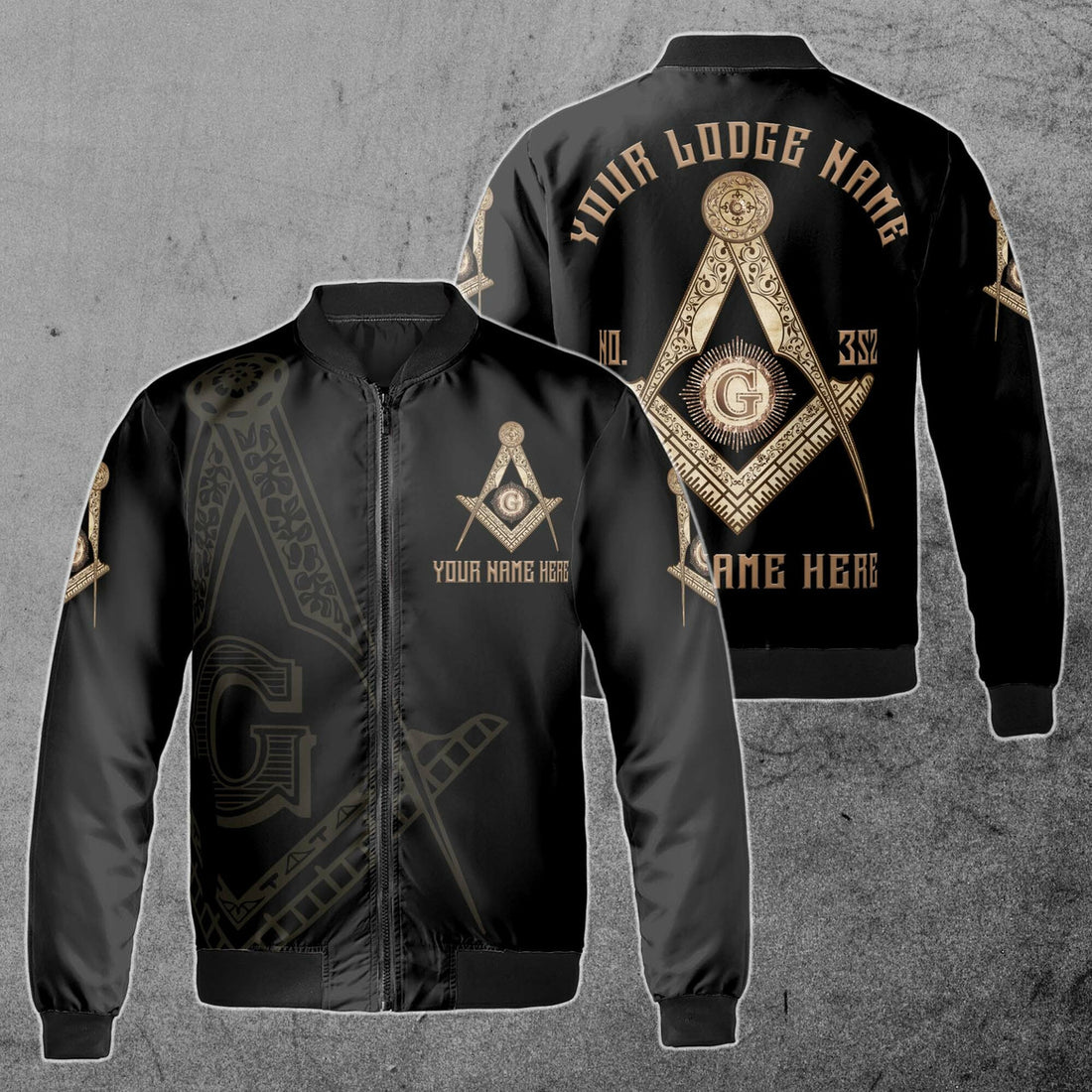 Customize Name, Lodge Name and Number Black and Rose Gold Freemason Unisex Bomber Jacket S-5XL