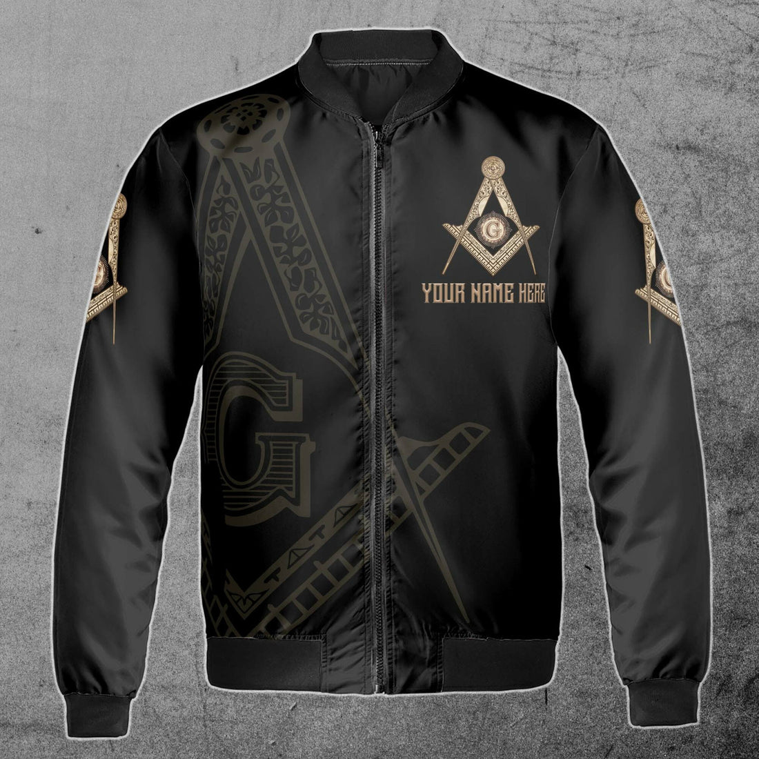 Customize Name, Lodge Name and Number Black and Rose Gold Freemason Unisex Bomber Jacket S-5XL