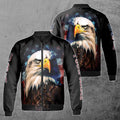 Custom Name Retro Grunge American Eagle Art, American Flag Patriotic Unisex Bomber Jacket S-5XL
