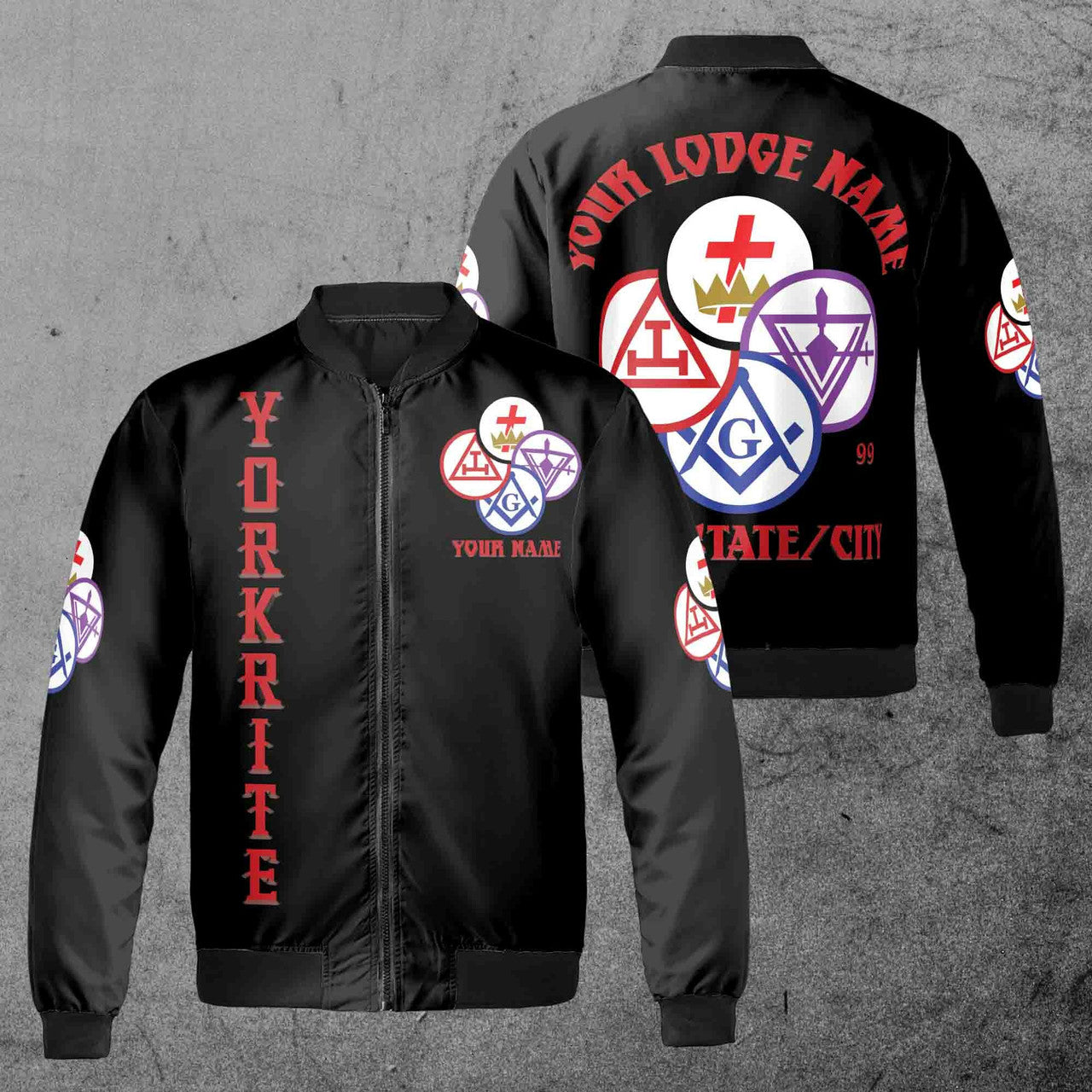 Customize Name Lodge Name York Rite Masonic Freemasonary Freemason Unisex Bomber Jacket S-5XL