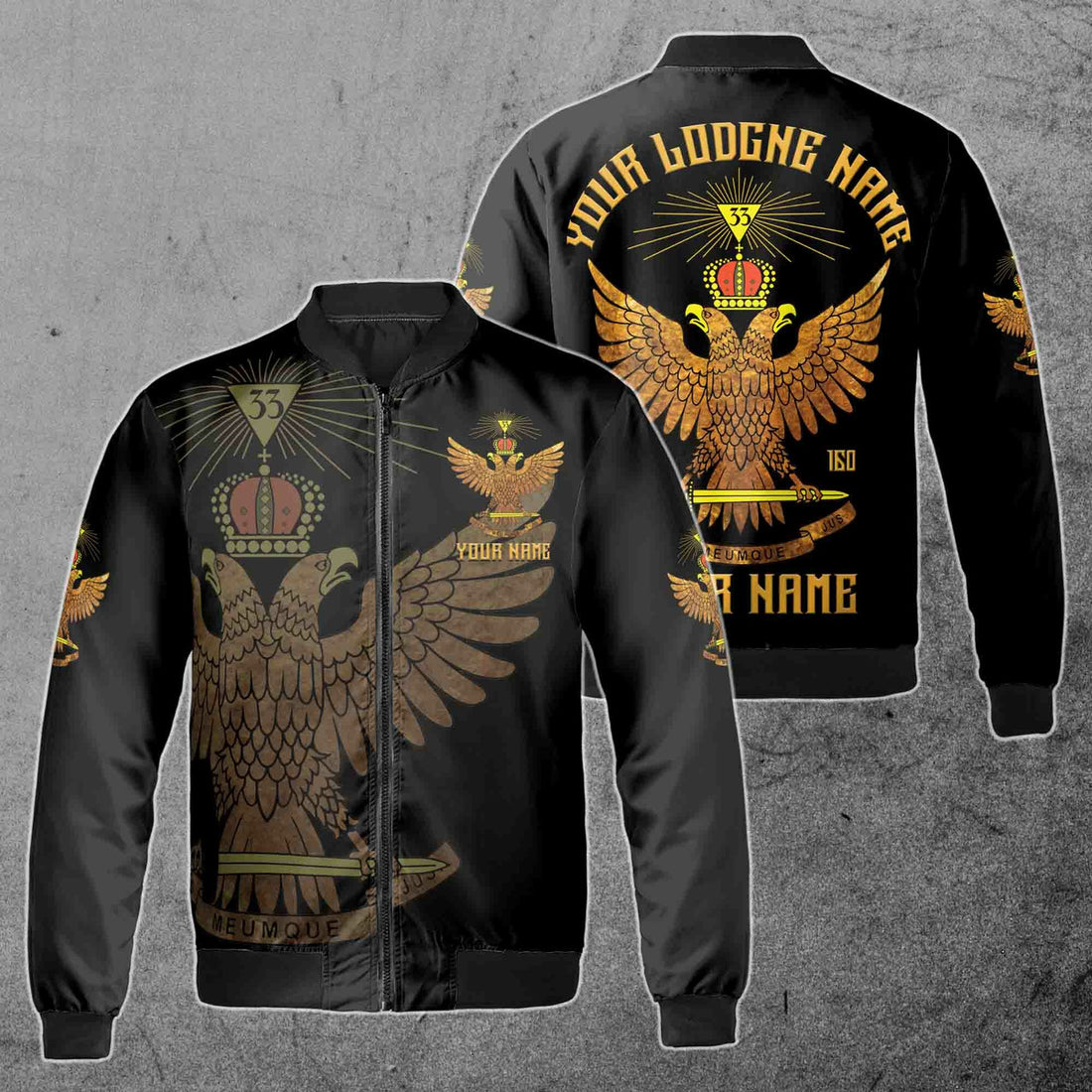 Custom Scottish Rite 33 Degree Eagle Wings Up Masonic Unisex Bomber Jacket S-5XL