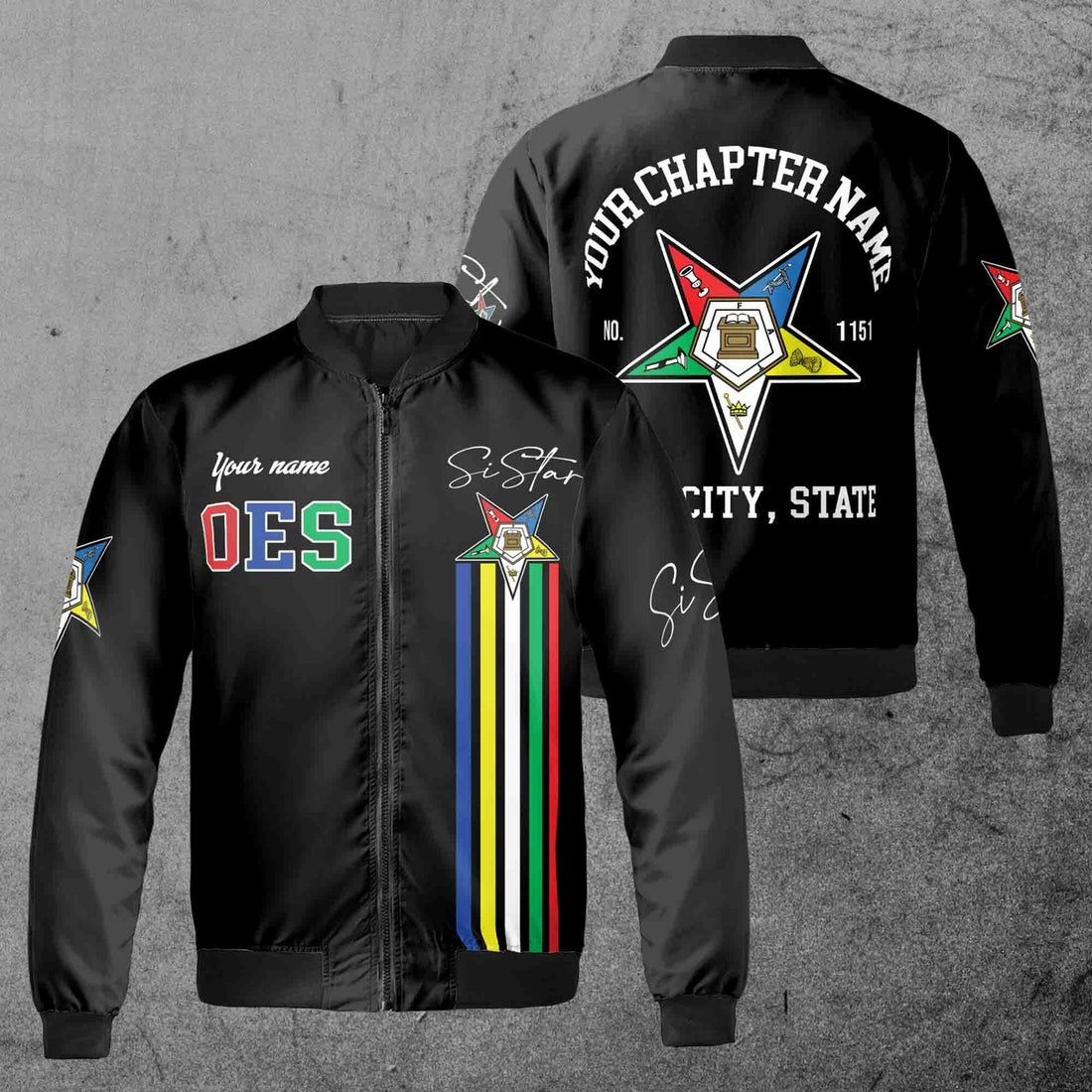 Custom Name Chapter Name Order of the Eastern Star Sistar OES AF&AM Unisex Bomber Jacket S-5XL