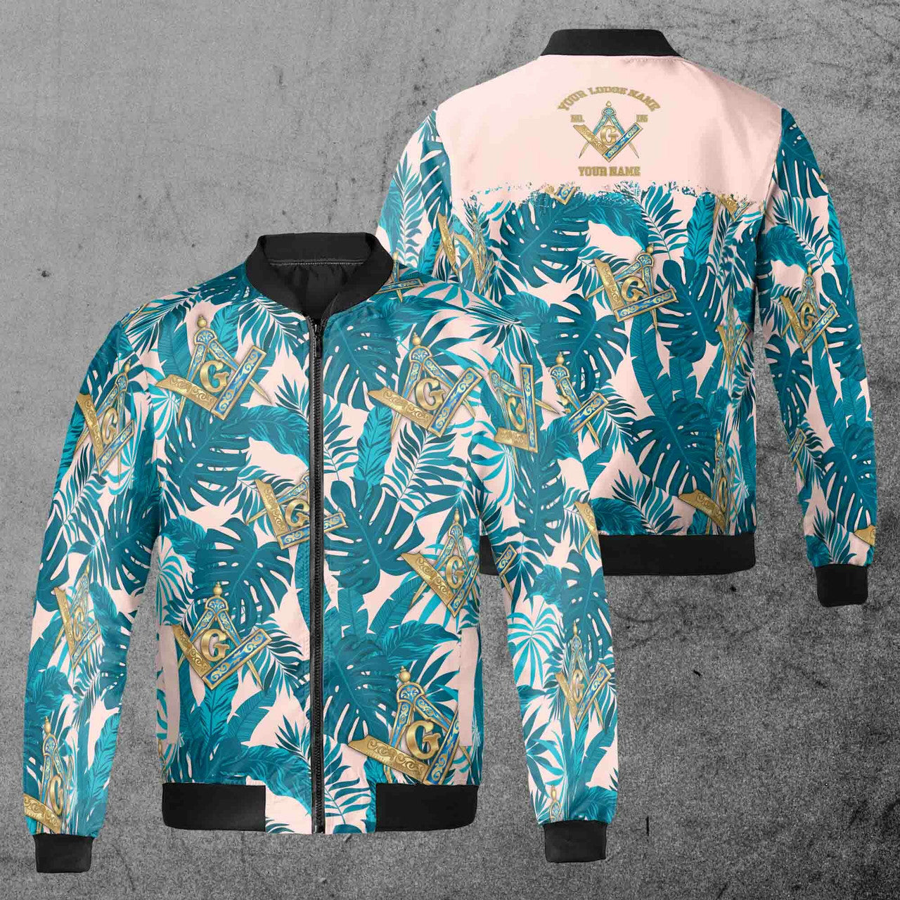 Customize Name Lodge Name Masonic Freemasonry Tropical Plants Unisex Bomber Jacket