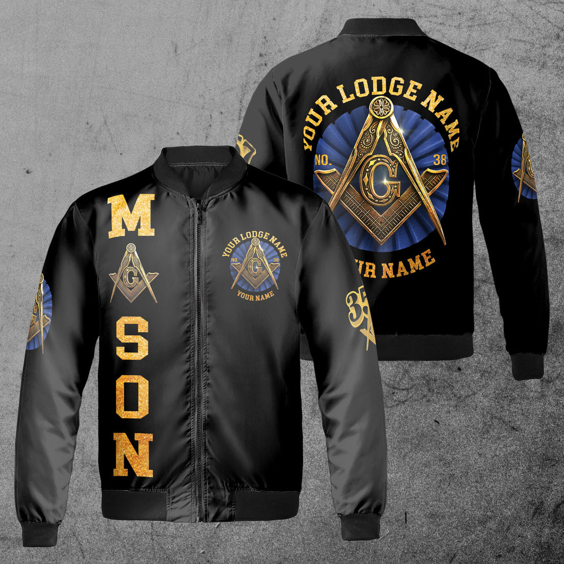 Customize Lodge Name Name and Number Freemasonry Masonic Symbol Unisex Bomber Jacket S-5XL