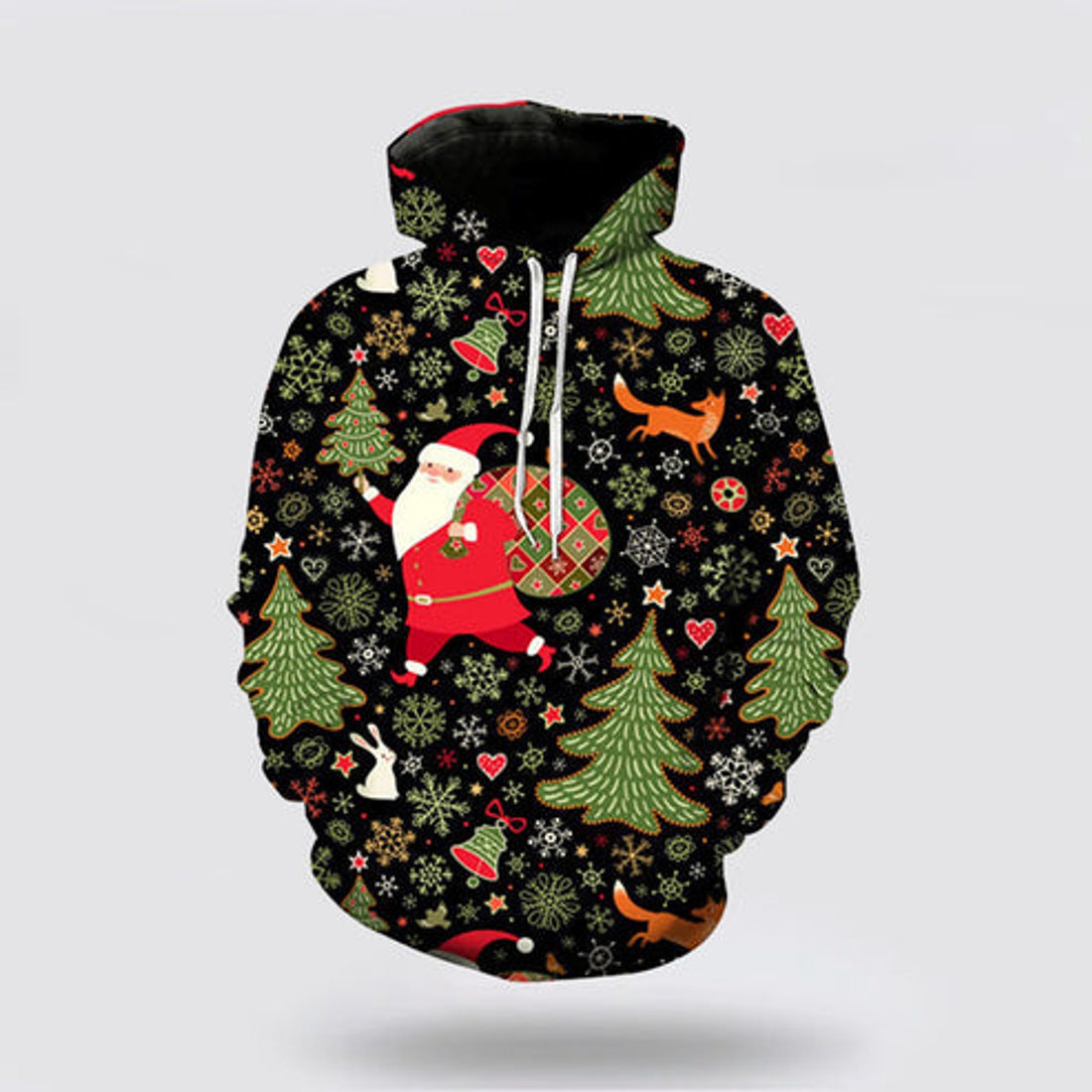 FUNSTUFFPRINT 3D Black Santa Claus Christmas All Over 3D Hoodie and Zip Hoodie