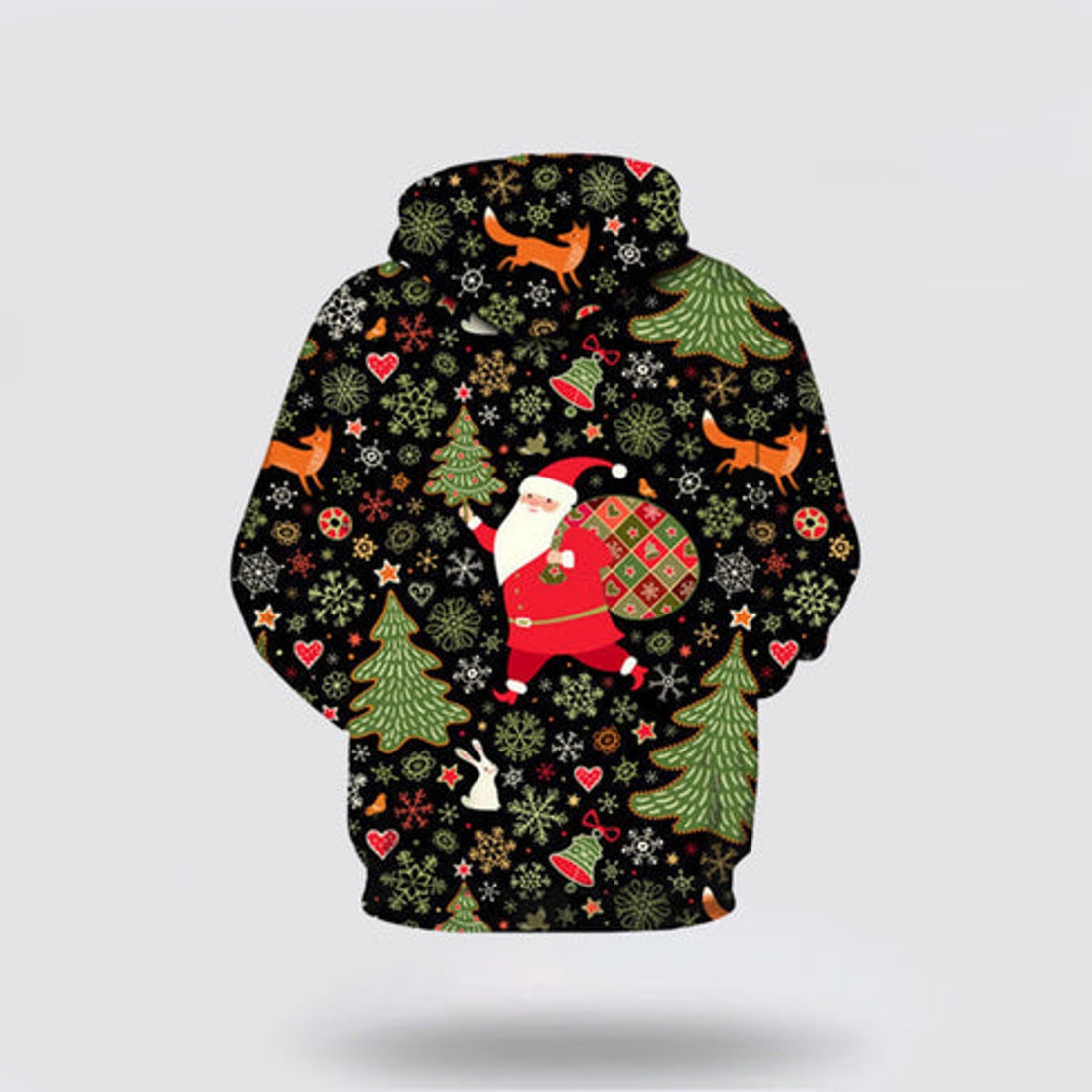 FUNSTUFFPRINT 3D Black Santa Claus Christmas All Over 3D Hoodie and Zip Hoodie