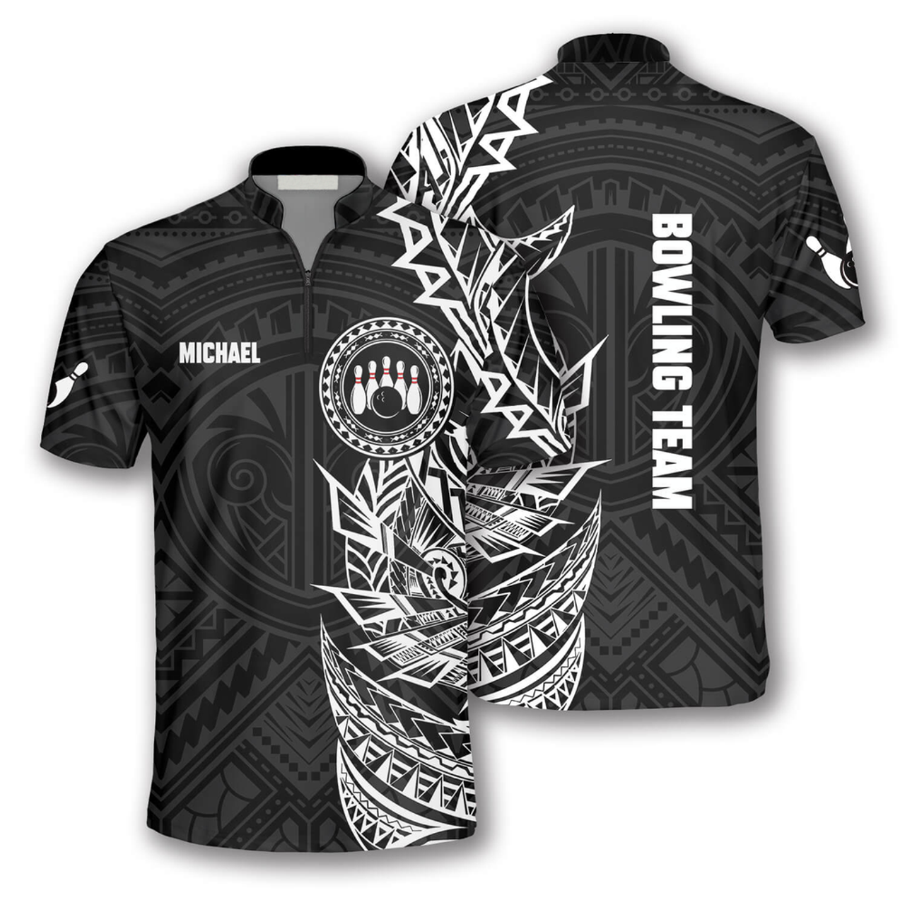 Custom BW Multi Color Tribal Custom Bowling Jerseys for Men, Bowling in My Heart 3D Jersey Shirt