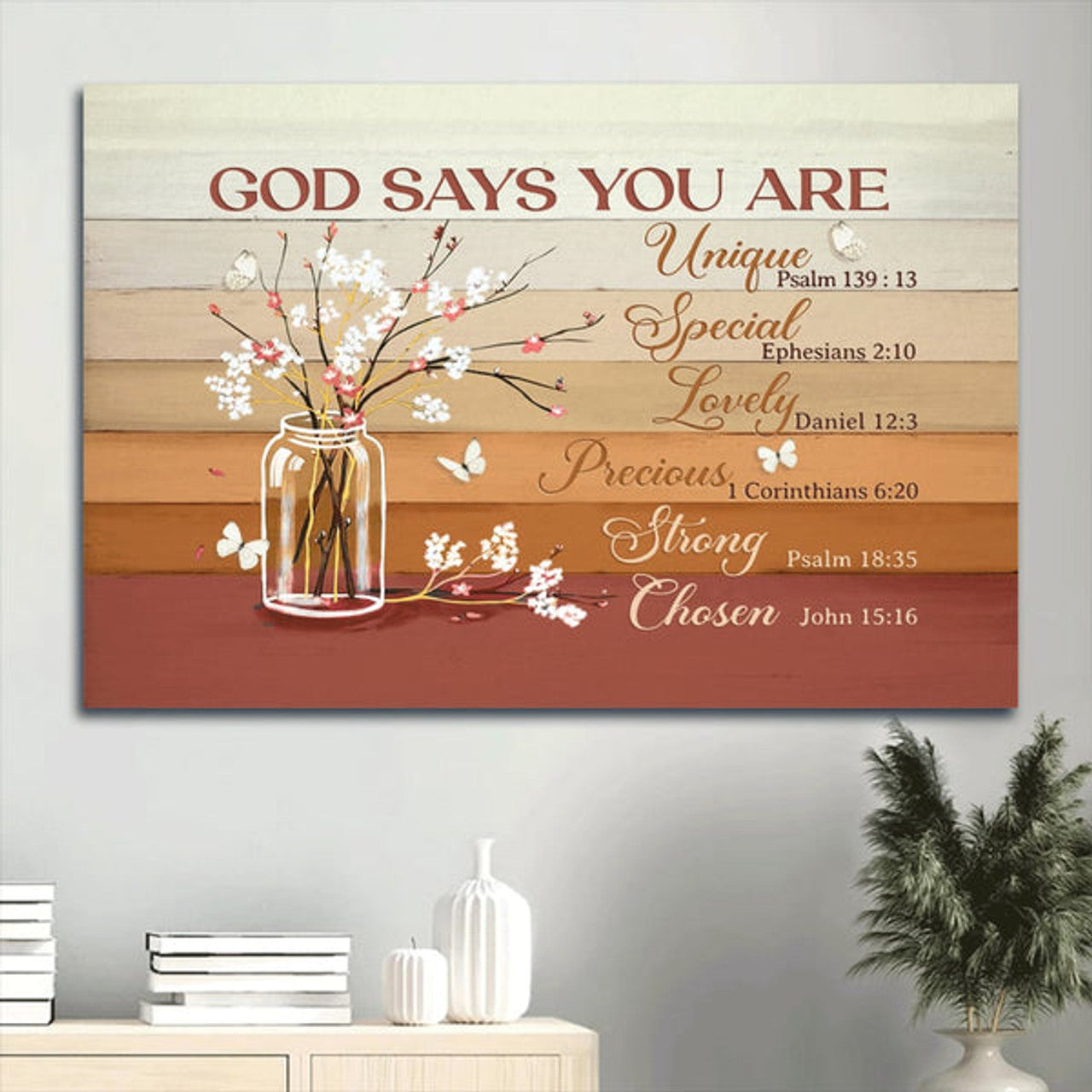 Baby Cotton Flower White Butterfly God Says You Are Canvas Wall Art - Christian Wall Decor