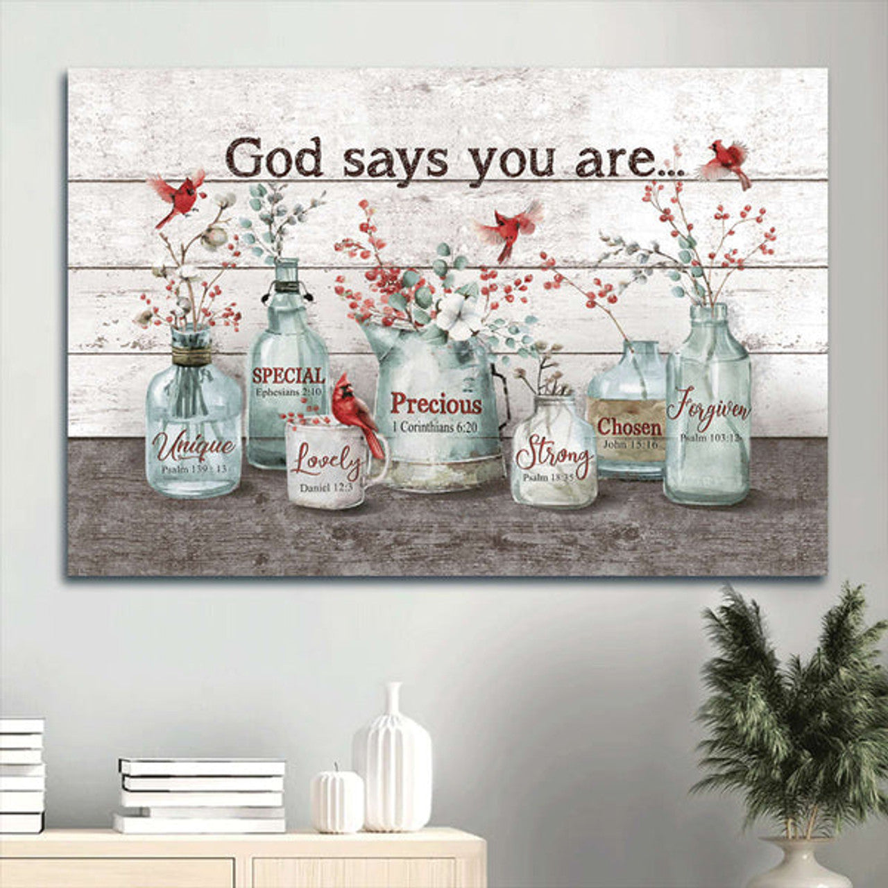 Baby Flower Cardinal Painting Crystal Vase Canvas God Says You Are Canvas Wall Art - Christian Wall Decor