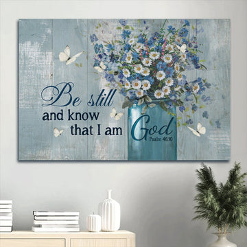 Baby Flower Vase White Butterfly Canvas Be Still And Know That I Am God Canvas Wall Art - Christian Wall Decor